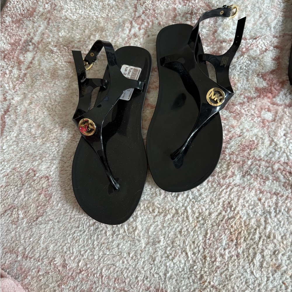 Michael Kors Black and Gold Sandals Minimalist Design